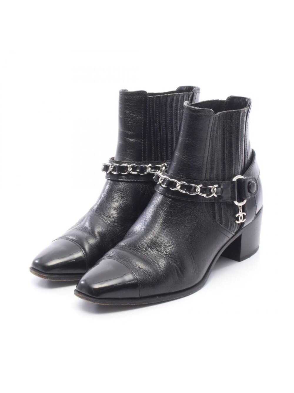 Chanel Boots CC Logo Chain Short Leather Patent